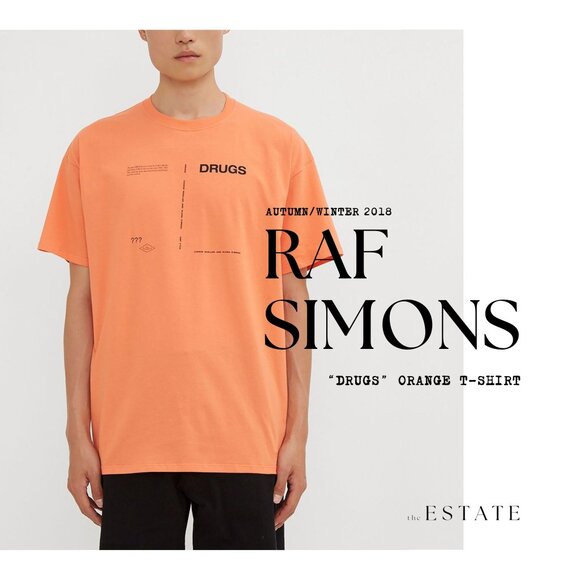 RAF SIMONS A/W 2018 DRUGS Light Orange Cotton T-Shirt - Picture 1 of 10